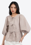 Puff Sleeve Gingham Blouse with Bow