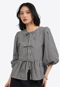 Puff Sleeve Gingham Blouse with Bow