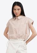 Drawstring Waist Short Sleeve Blouse