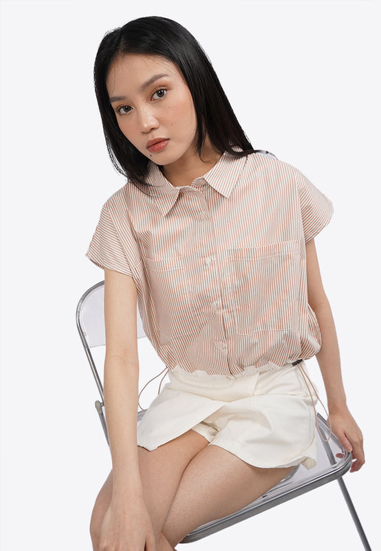 Drawstring Waist Short Sleeve Blouse