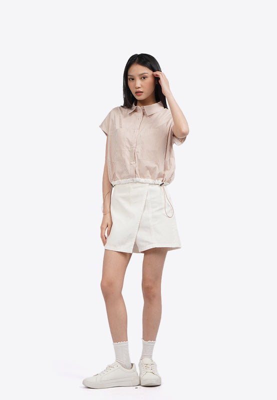 Drawstring Waist Short Sleeve Blouse