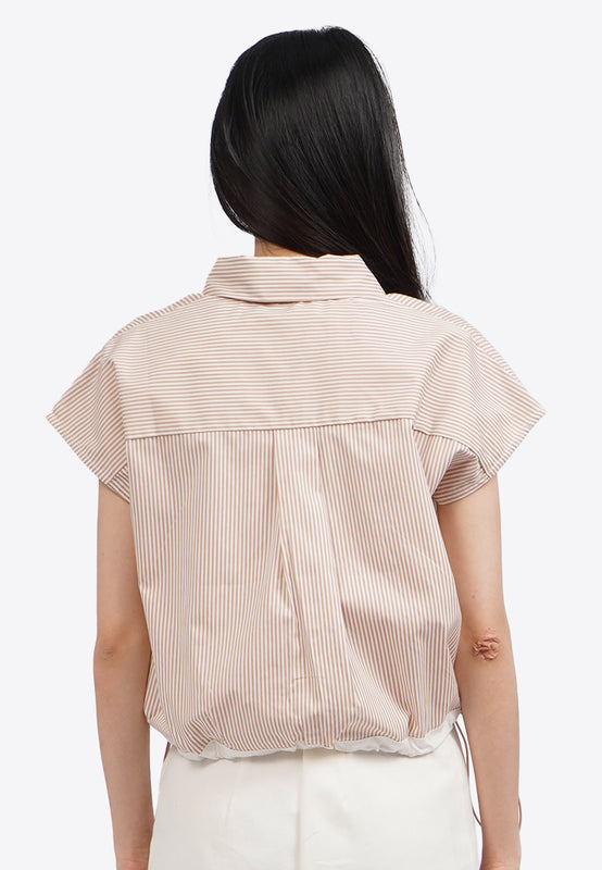 Drawstring Waist Short Sleeve Blouse