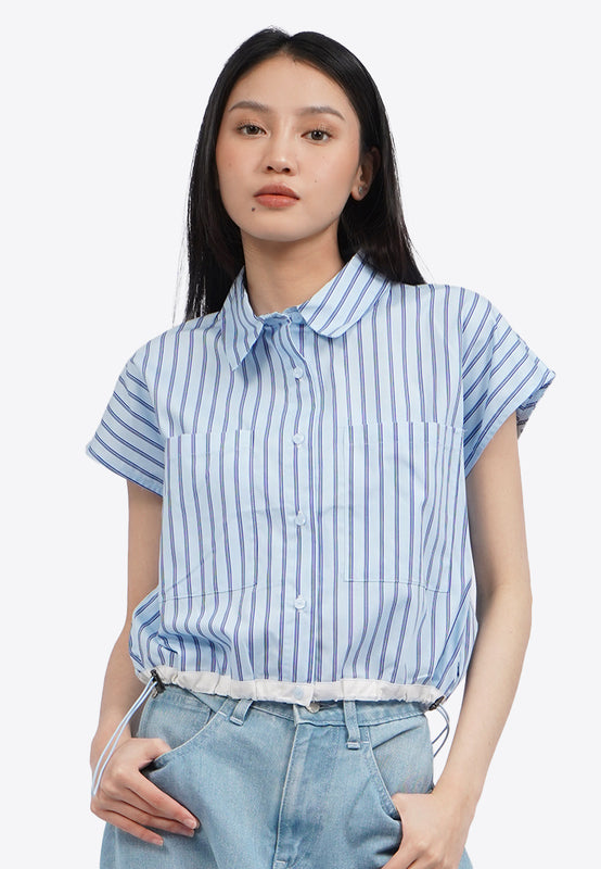 Drawstring Waist Short Sleeve Blouse