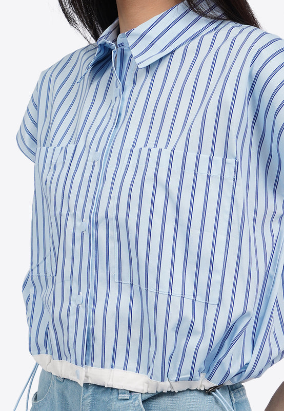 Drawstring Waist Short Sleeve Blouse