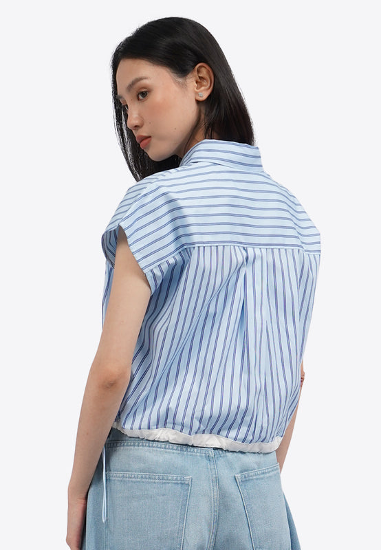 Drawstring Waist Short Sleeve Blouse