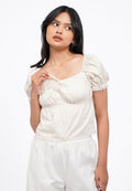 Puff Sleeve Top With Lace Hemline