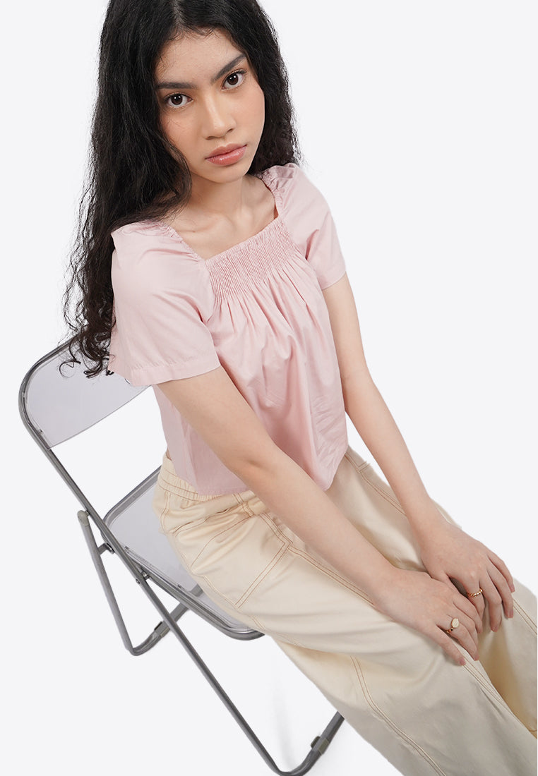 Elastic Short Sleeve Flare Top