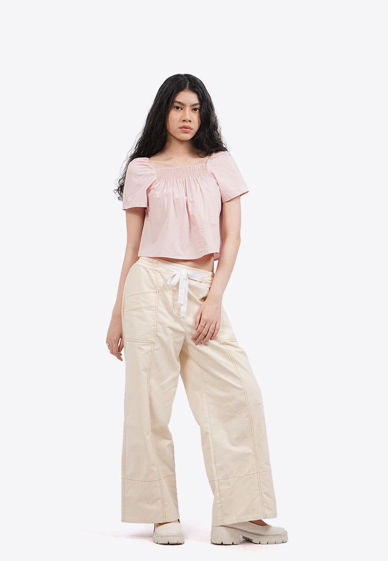Elastic Short Sleeve Flare Top