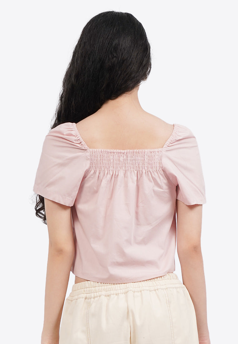 Elastic Short Sleeve Flare Top