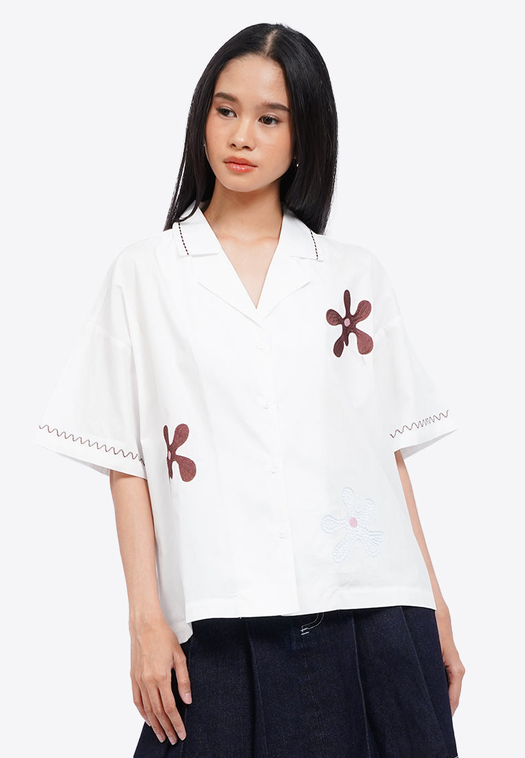 Notch Collar Embroidered Shirt