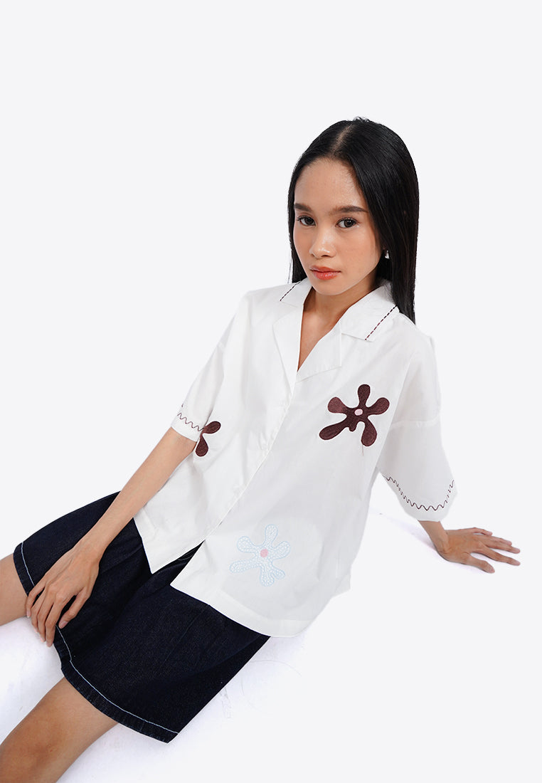 Notch Collar Embroidered Shirt