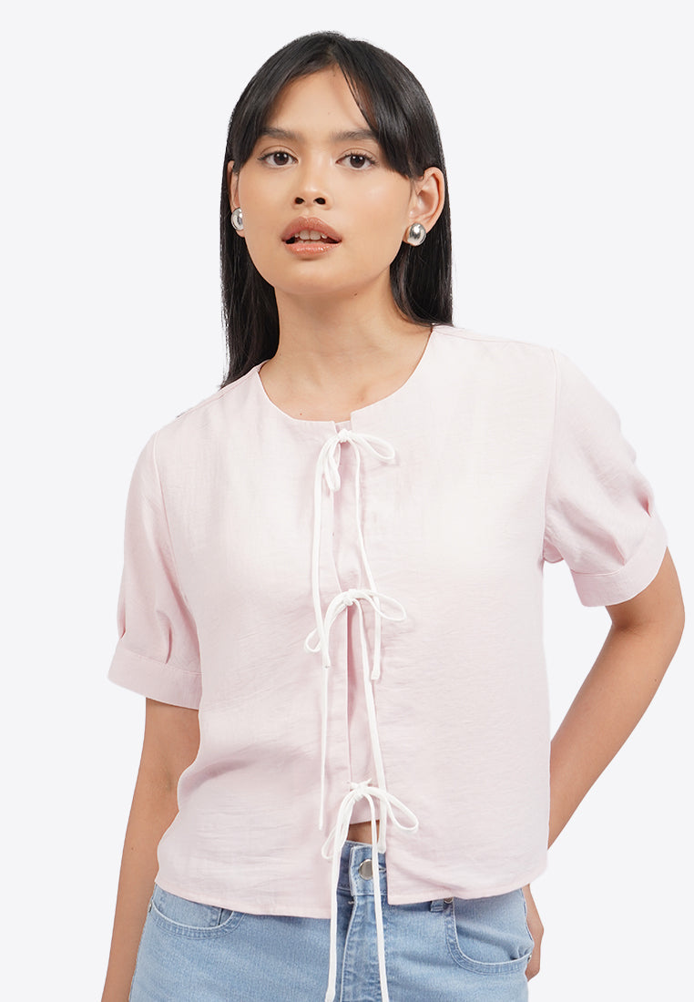 Tied Opening Round Neck Blouse