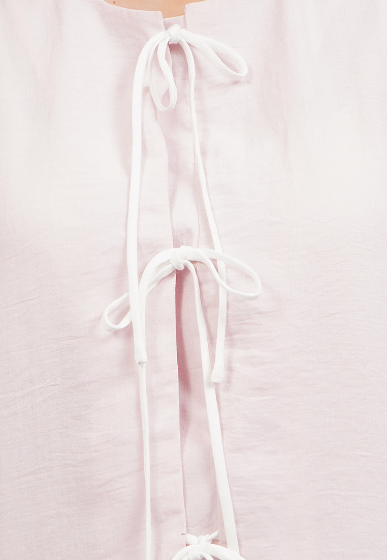 Tied Opening Round Neck Blouse