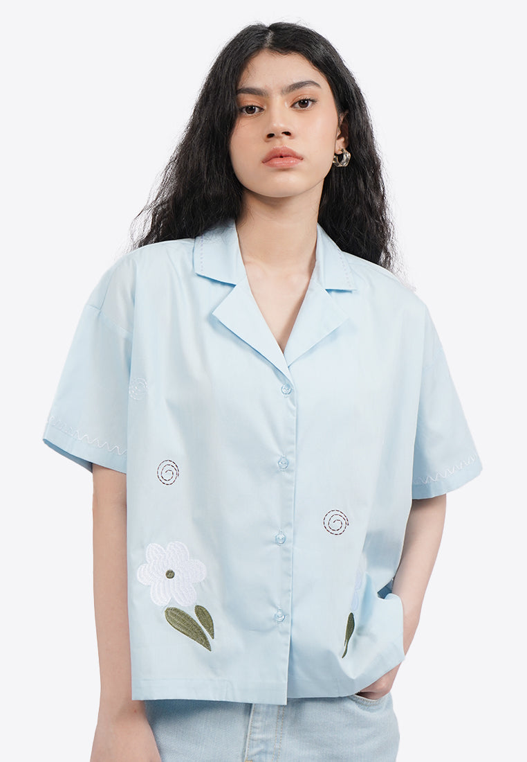Embroidered Notch Collar Shirt