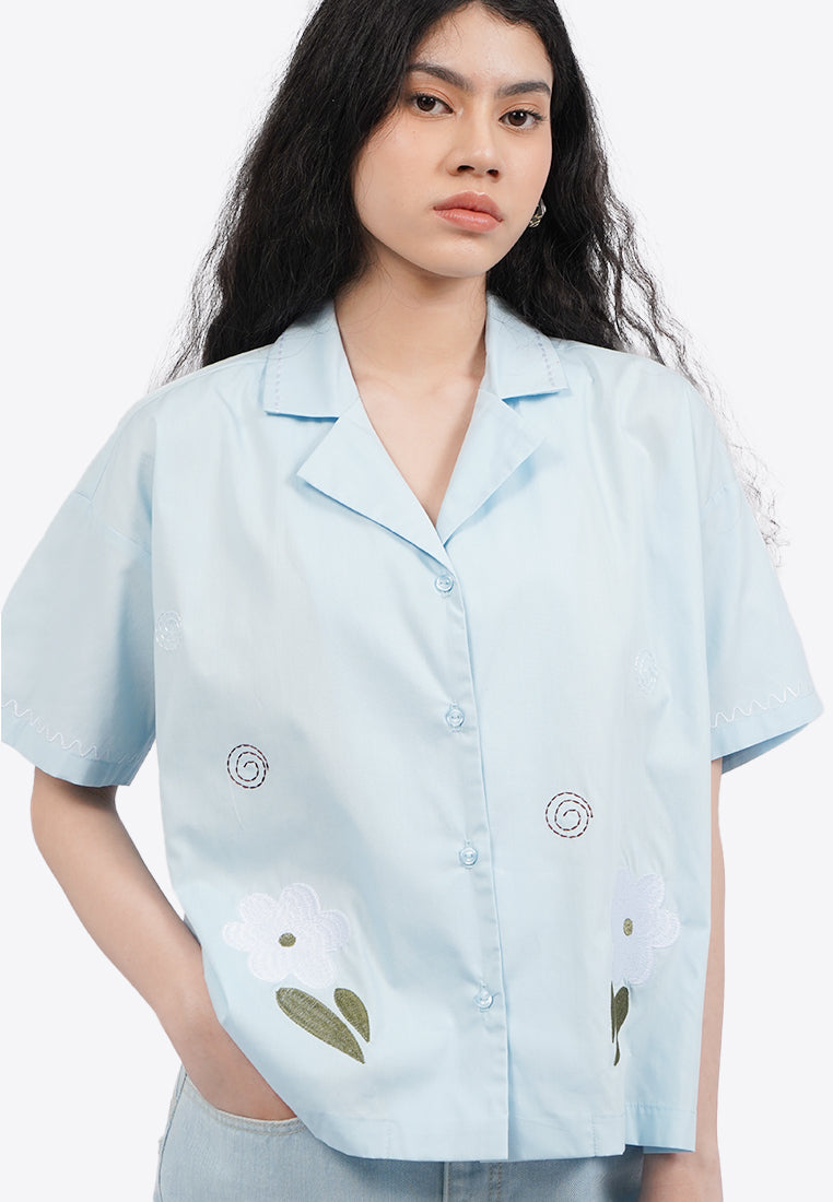 Embroidered Notch Collar Shirt