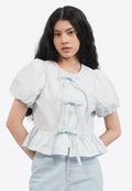 Puff Sleeve Blouse with Front Ribbon