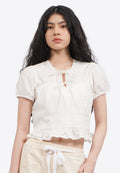 Tied Front Puff Sleeve Blouse