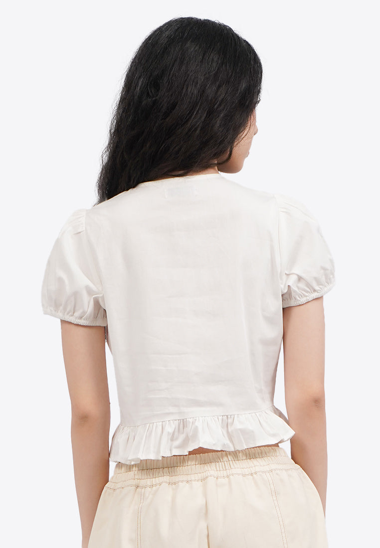 Tied Front Puff Sleeve Blouse