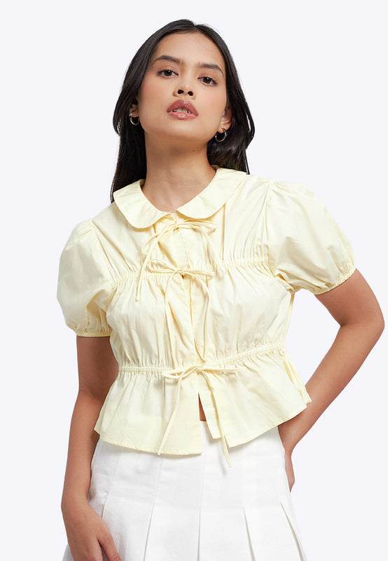Short Sleeve Peplum Tied Blouse