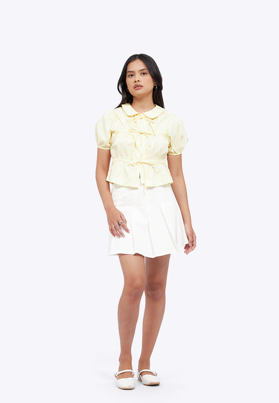 Short Sleeve Peplum Tied Blouse