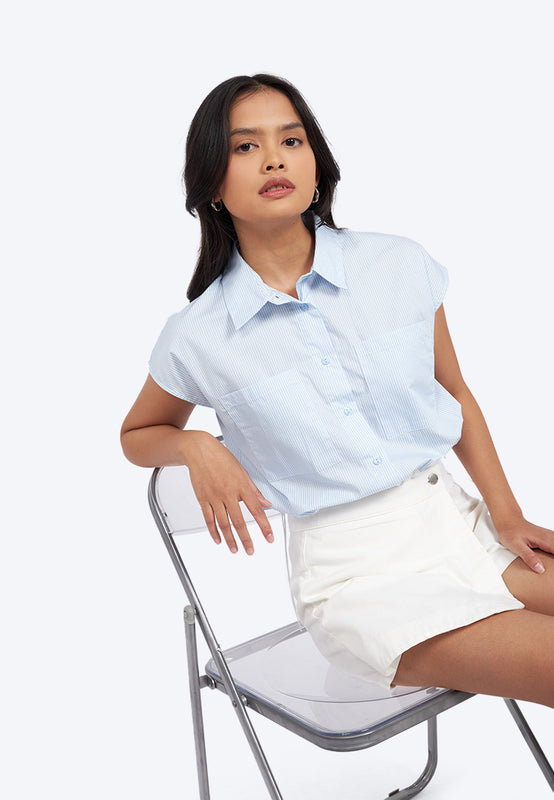 Short Sleeve Blouse with Drawstring