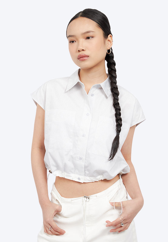 Short Sleeve Blouse with Drawstring