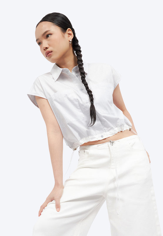 Short Sleeve Blouse with Drawstring