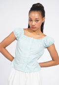 Puff Sleeve Pintuck Crop Blouse