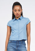 Fitted Puff Sleeve Check Blouse