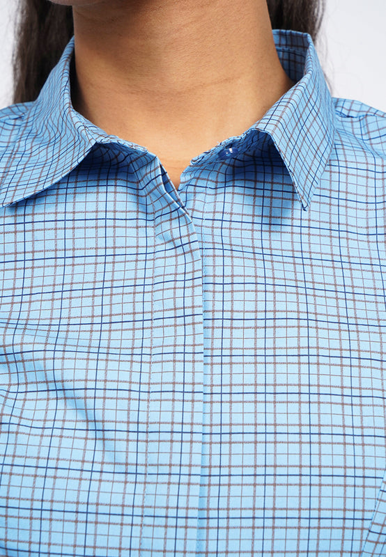 Fitted Puff Sleeve Check Blouse