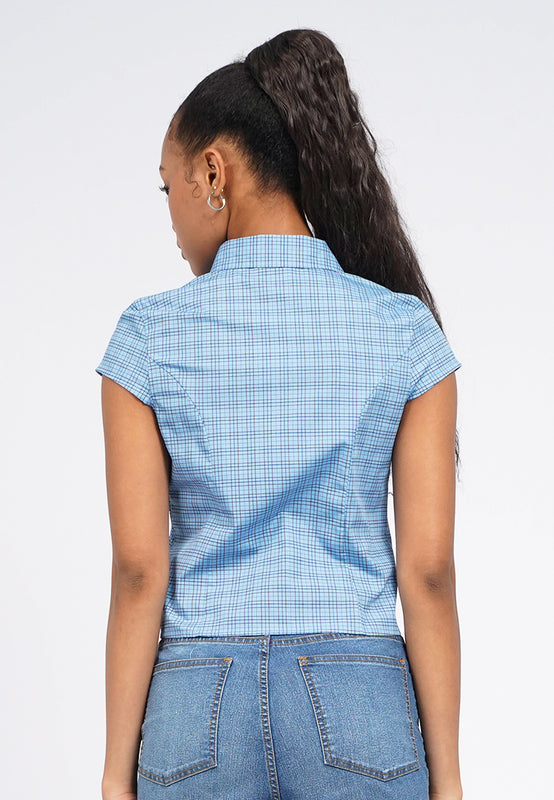 Fitted Puff Sleeve Check Blouse