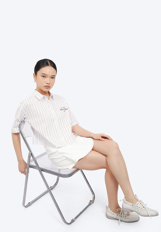 Button Up Short Sleeve Stripes Shirt