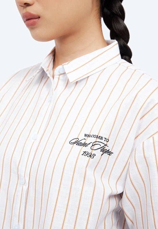 Button Up Short Sleeve Stripes Shirt