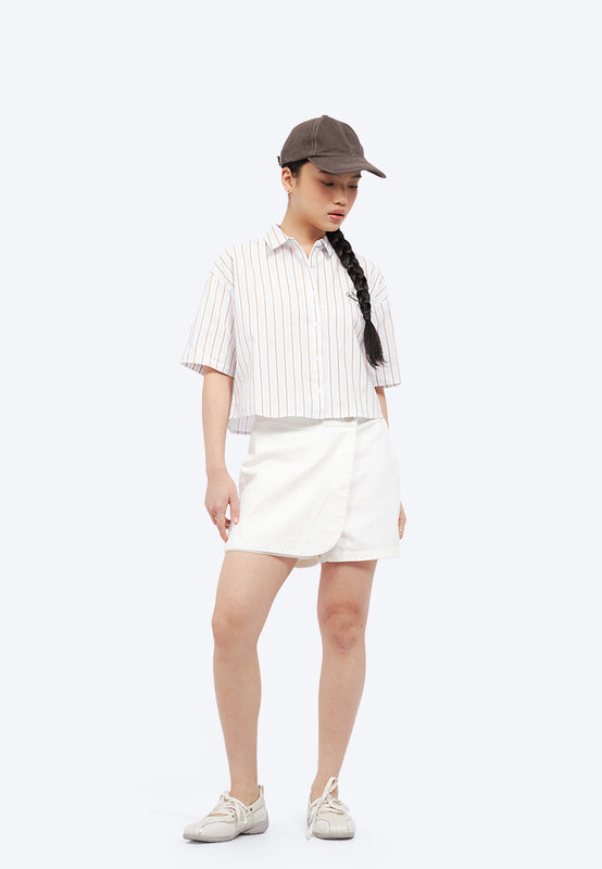 Button Up Short Sleeve Stripes Shirt
