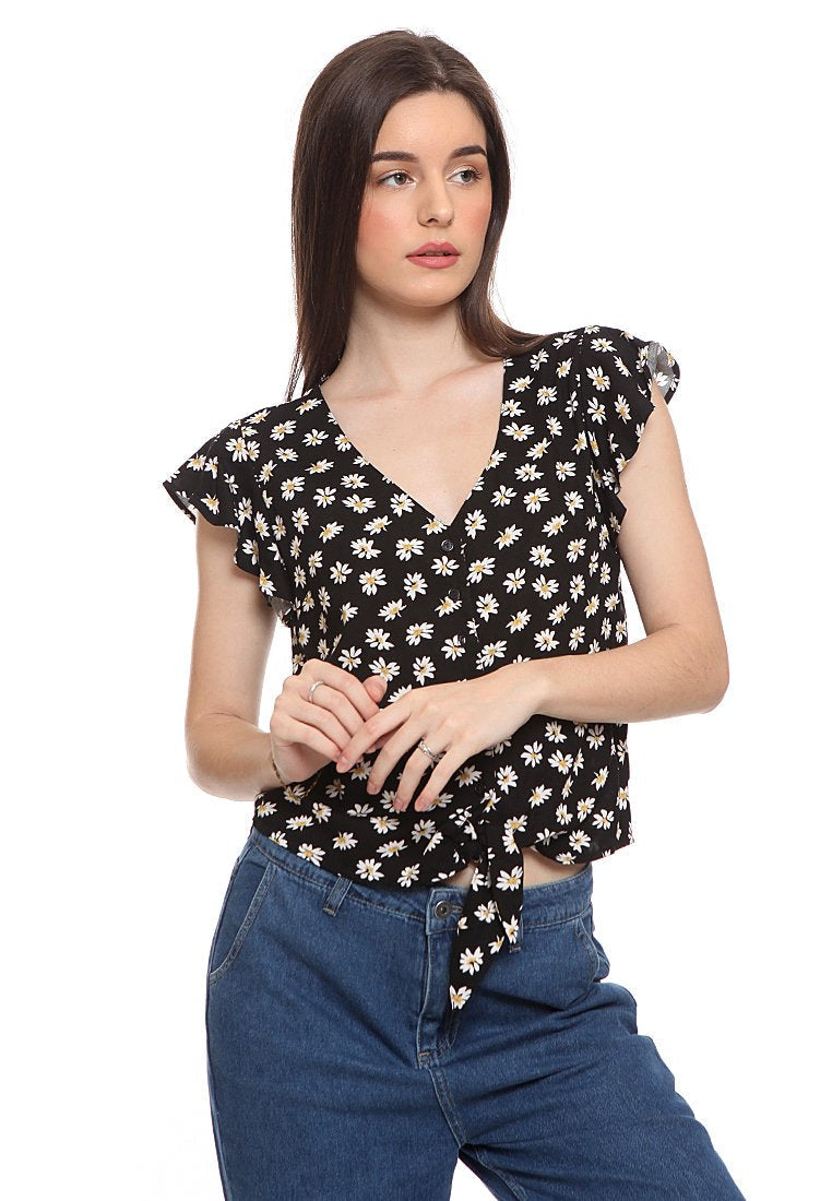 Knotted Ruffles Sleeves Blouse