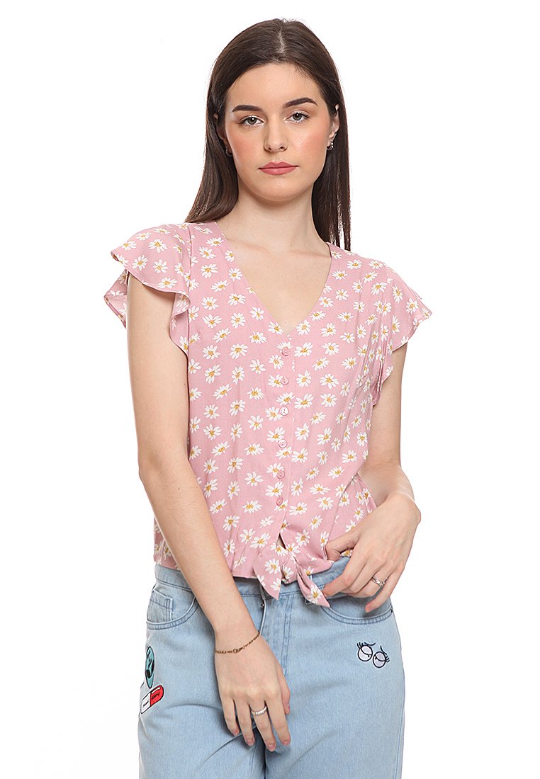 Knotted Ruffles Sleeves Blouse
