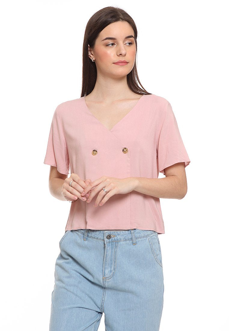V-Neck Button Blouse