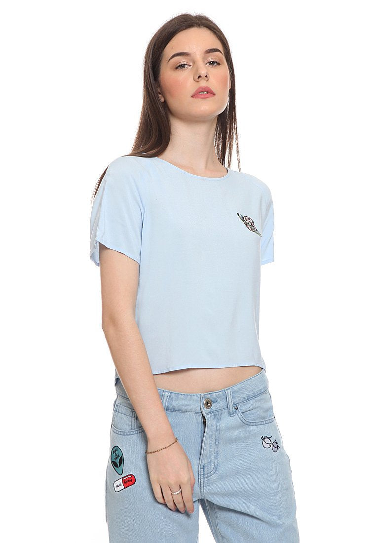Patches Blouse With Back Tie