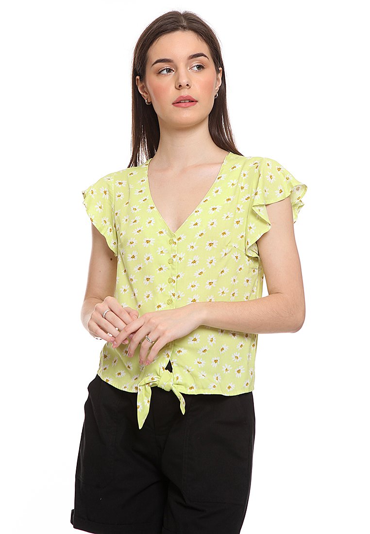 Knotted Ruffles Sleeves Blouse