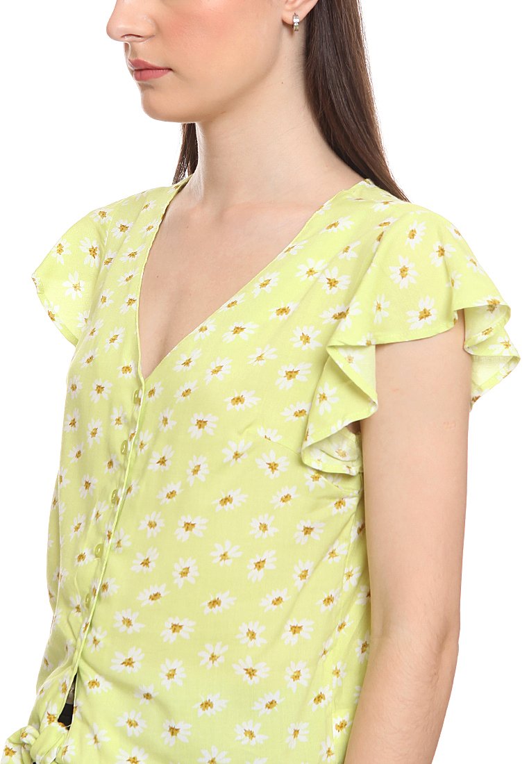 Knotted Ruffles Sleeves Blouse