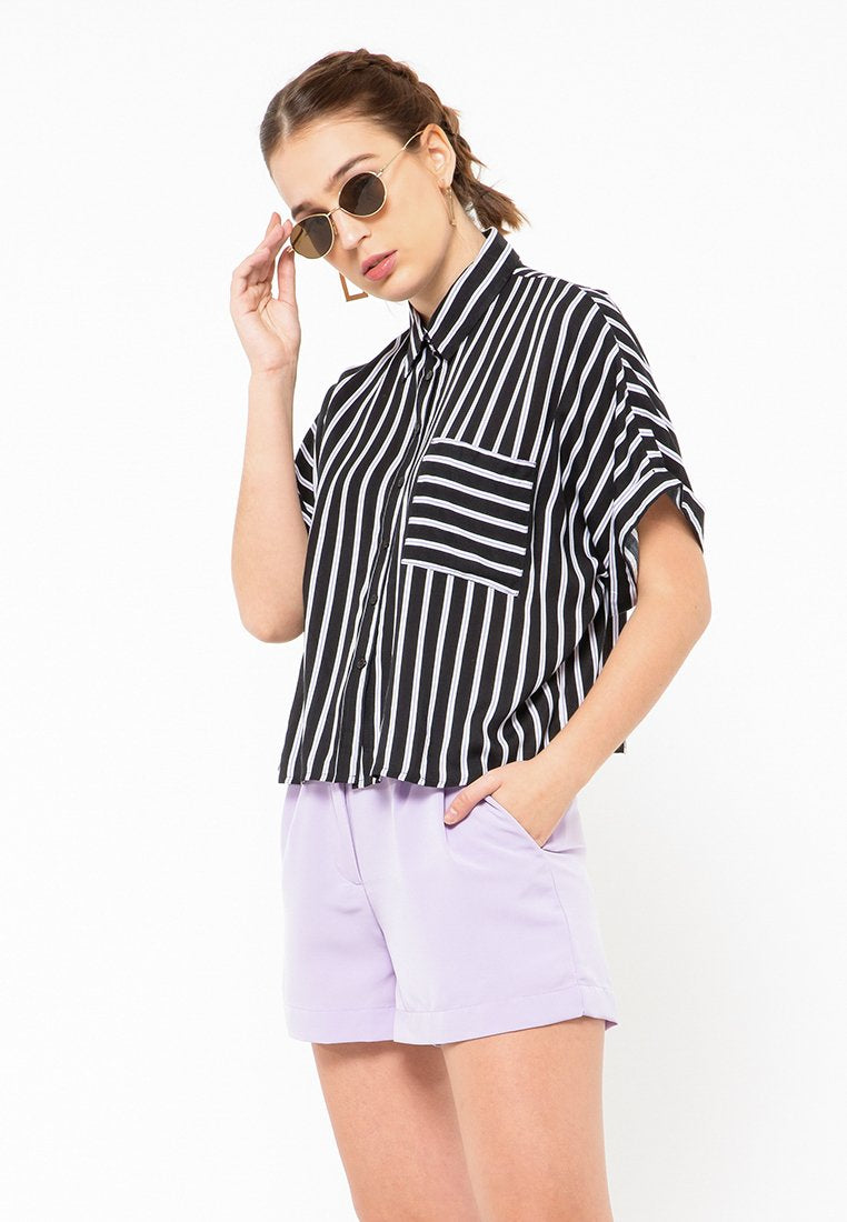 Loose Short Sleeve Stripes Shirt
