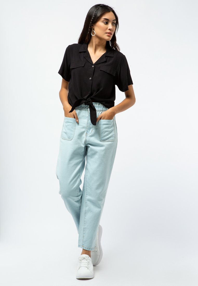 Short Sleeve Blouse with Front Tie