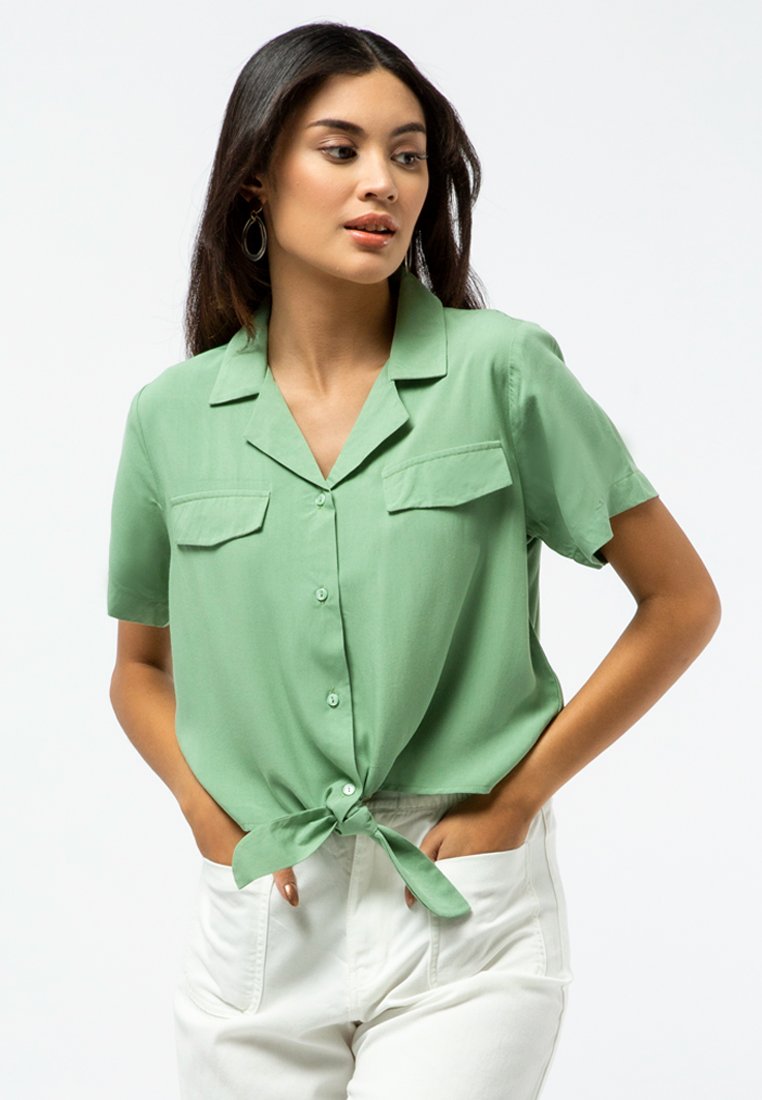 Short Sleeve Blouse with Front Tie