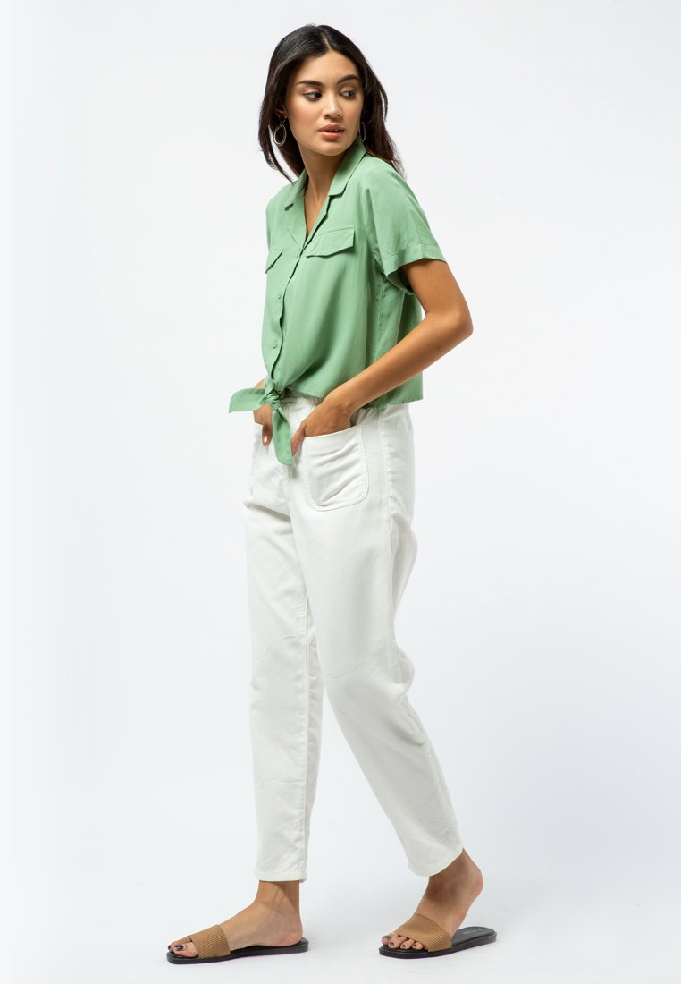 Short Sleeve Blouse with Front Tie
