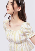 Square Neck Button Up Printed Top