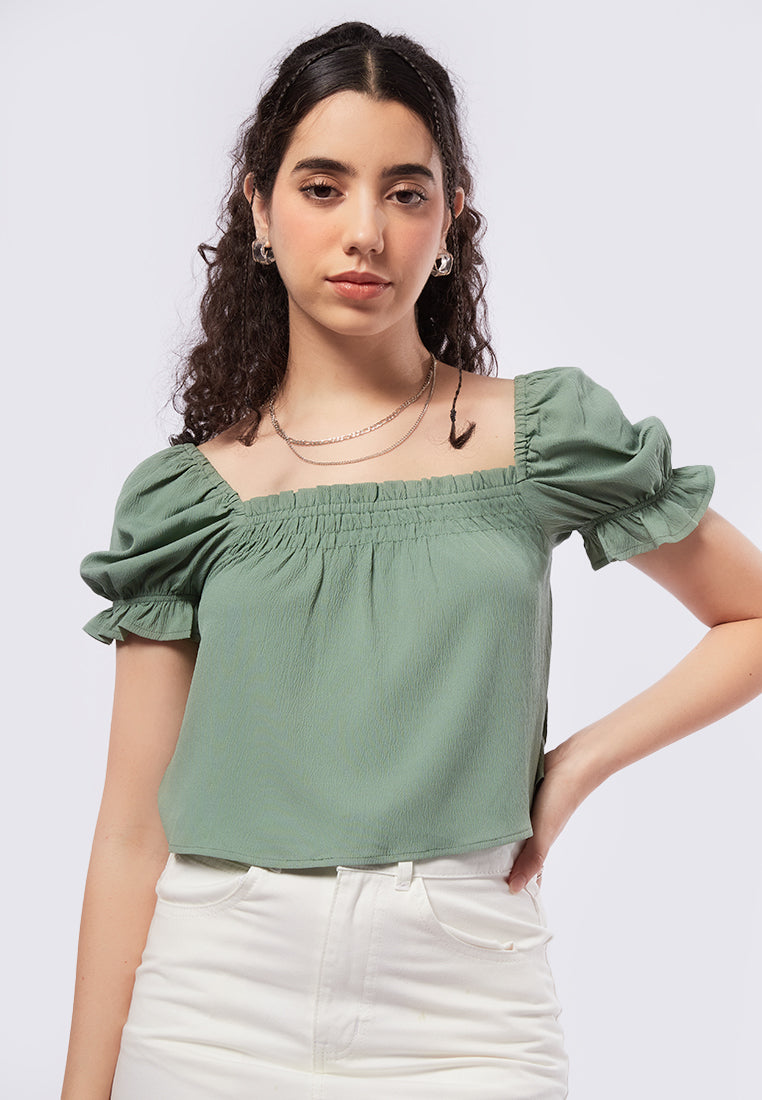 Crinkle Puff Sleeves Top