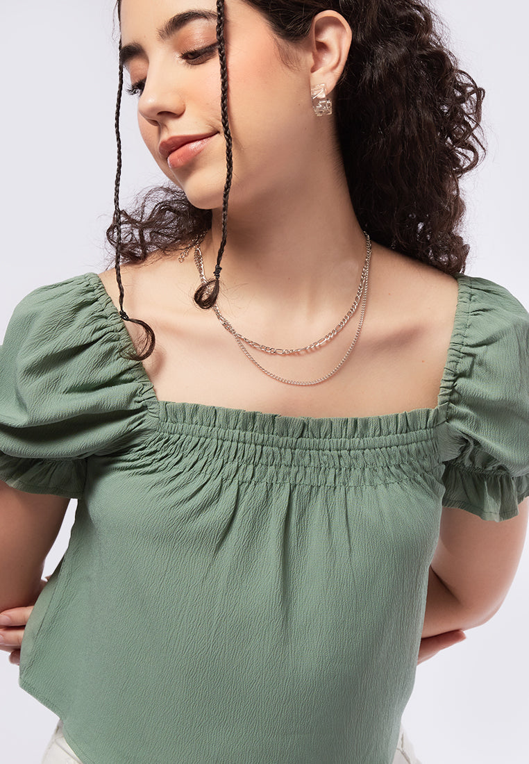 Crinkle Puff Sleeves Top