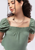 Crinkle Puff Sleeves Top