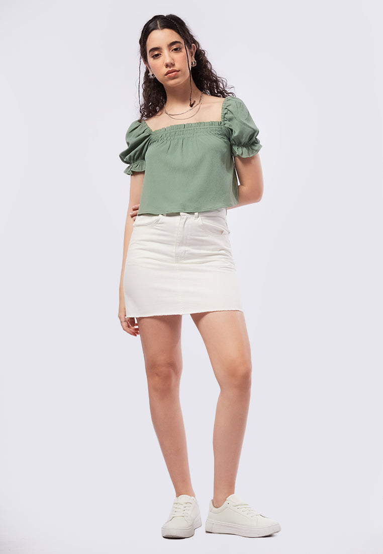 Crinkle Puff Sleeves Top