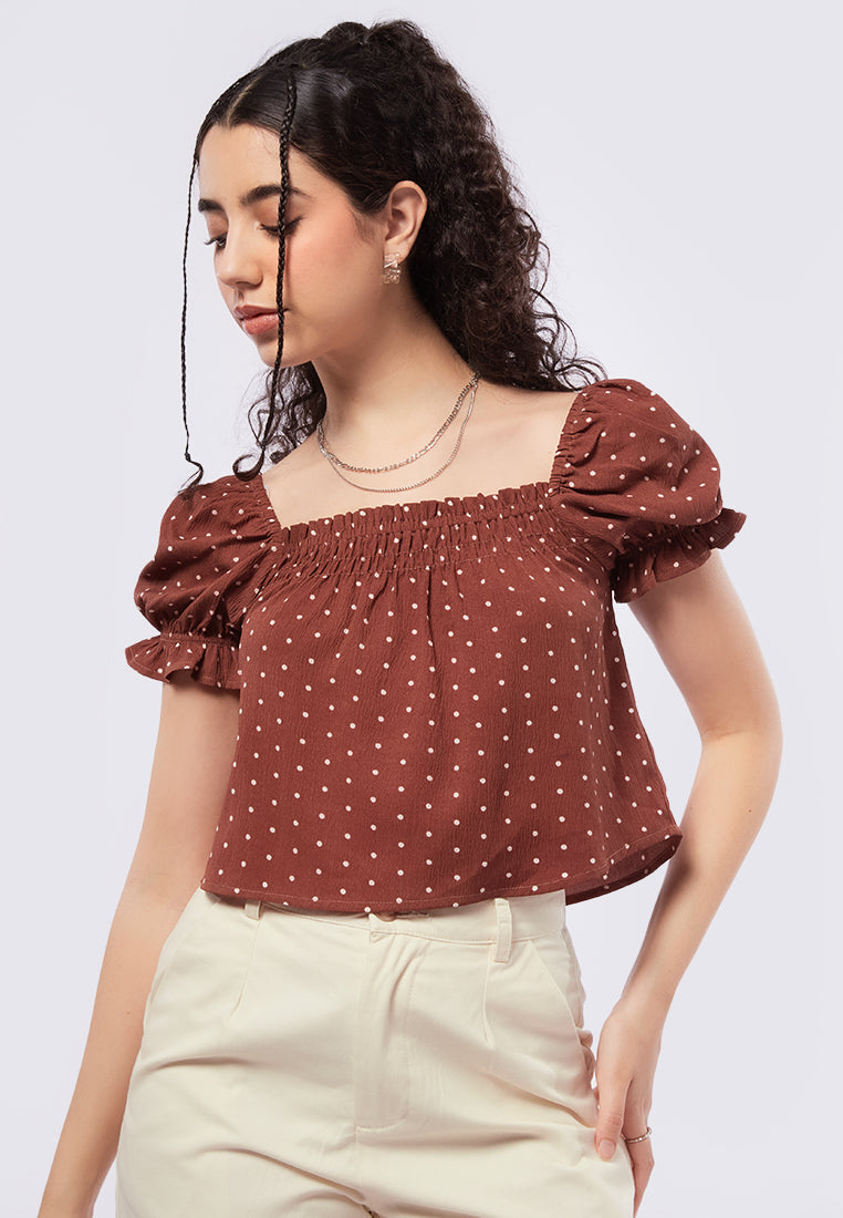 Crinkle Puff Sleeves Top